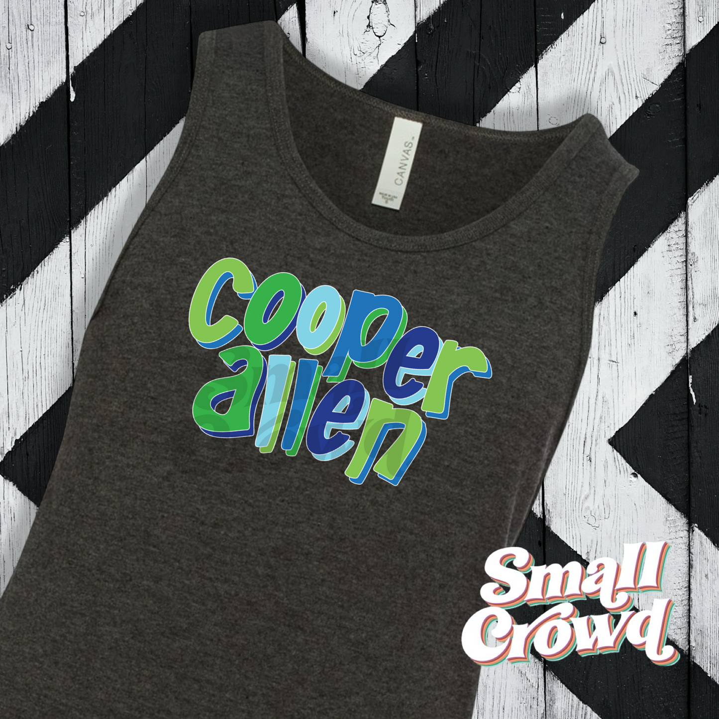 Custom Blue/Green Kids Custom Name tees/tanks- Heather Charcoal