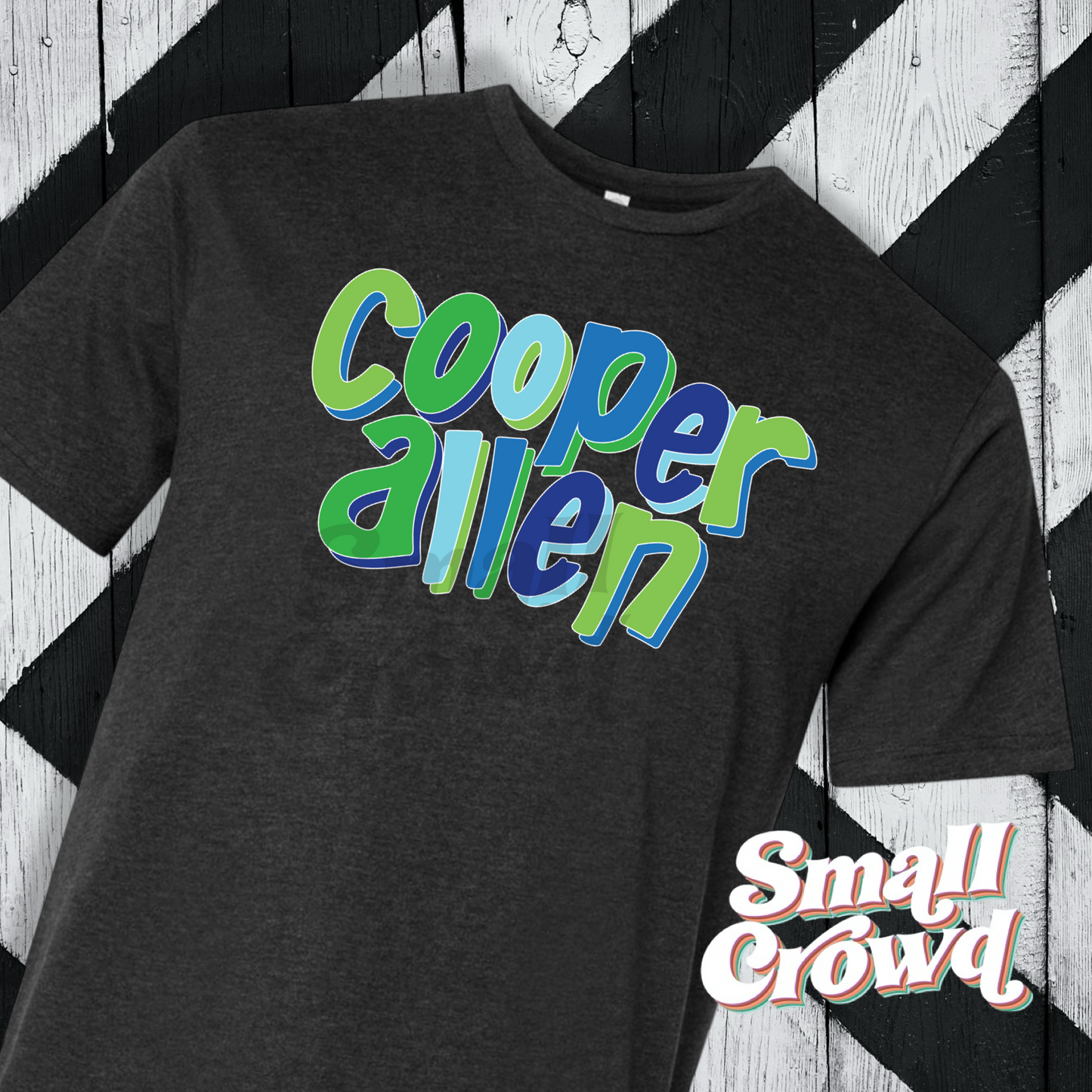 Custom Blue/Green Kids Custom Name tees/tanks- Heather Charcoal