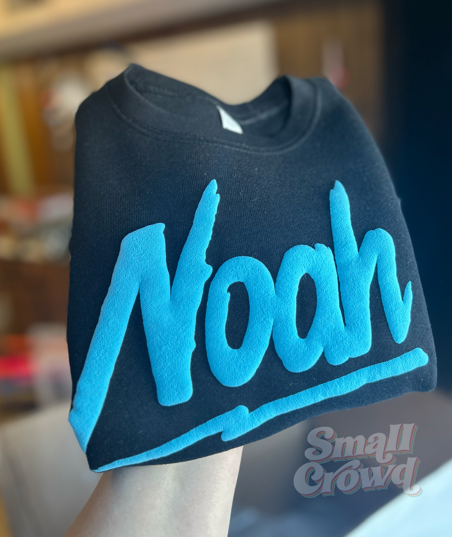 Custom Cool Kid Name - Light Blue Puff on Black