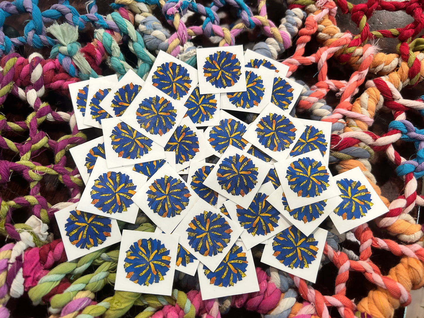 Blue/Gold Pom Pom temporary face tattoos - Variety Pack (6pk)