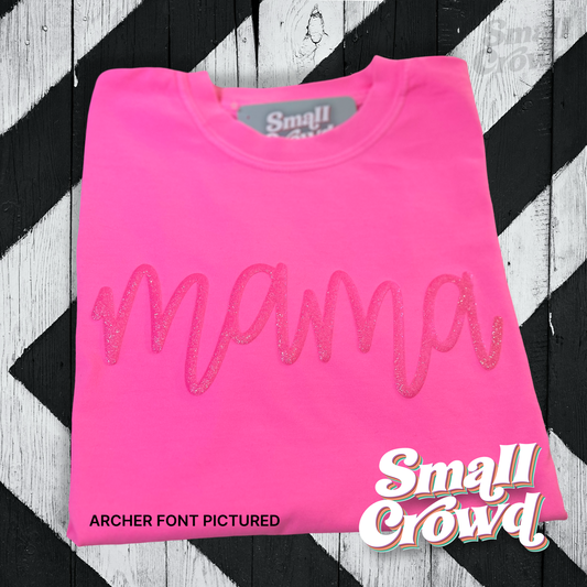 Neon Pink Glitter Puff on Neon Pink