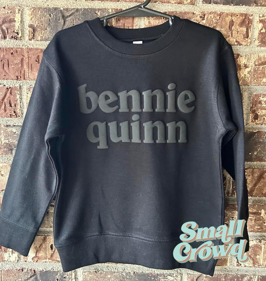 Custom Puff Name - Black/Black Puff Sweatshirt