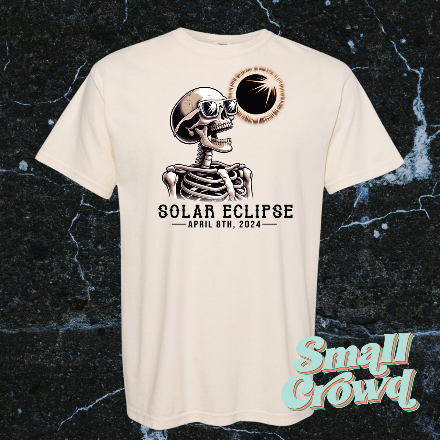 PREORDER (will be ready after 4/8) - Happy Skelly Total Solar Eclipse - Ivory tee