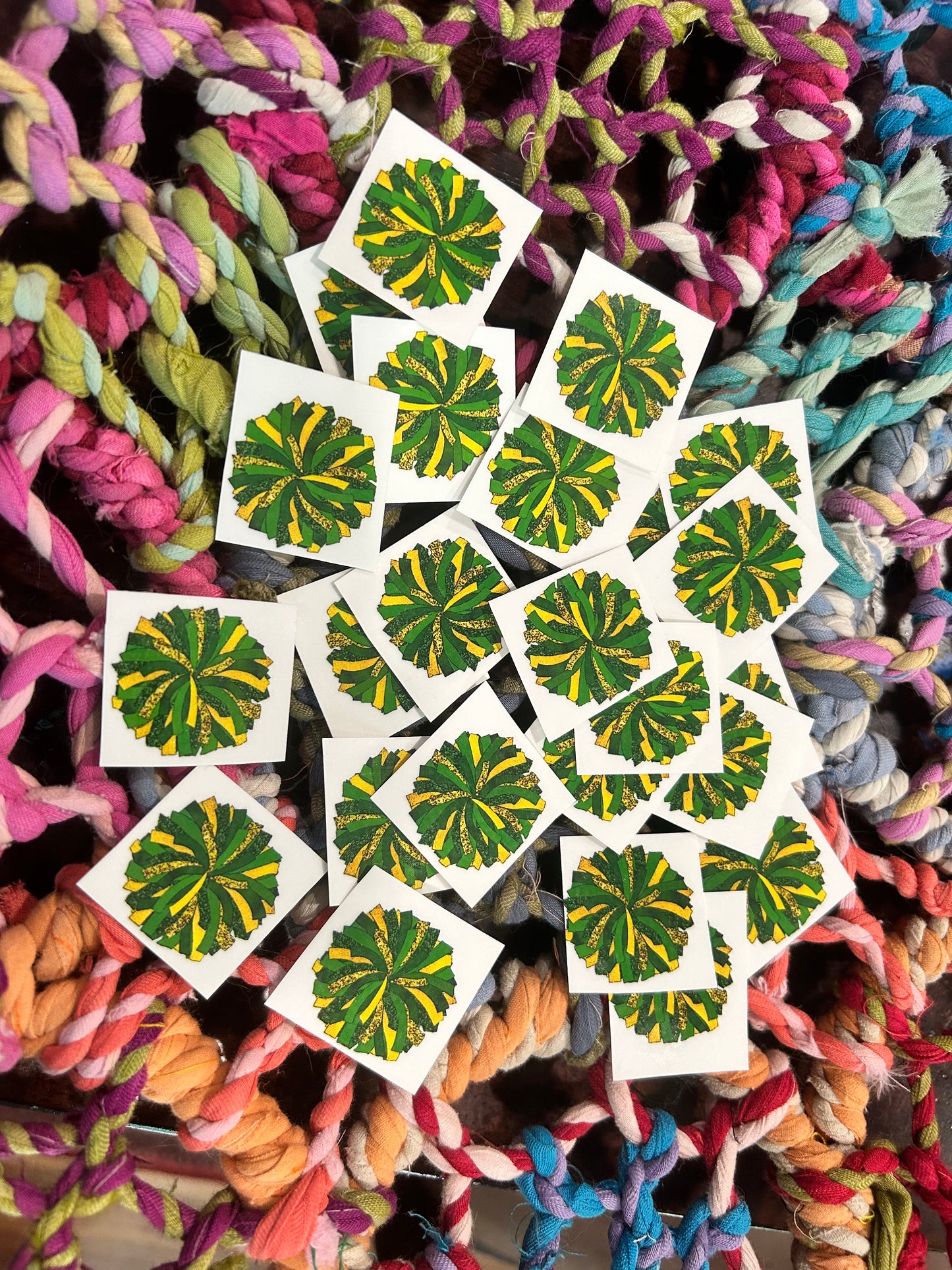 Green/Gold Pom Pom temporary face tattoos - Variety Pack (6pk)