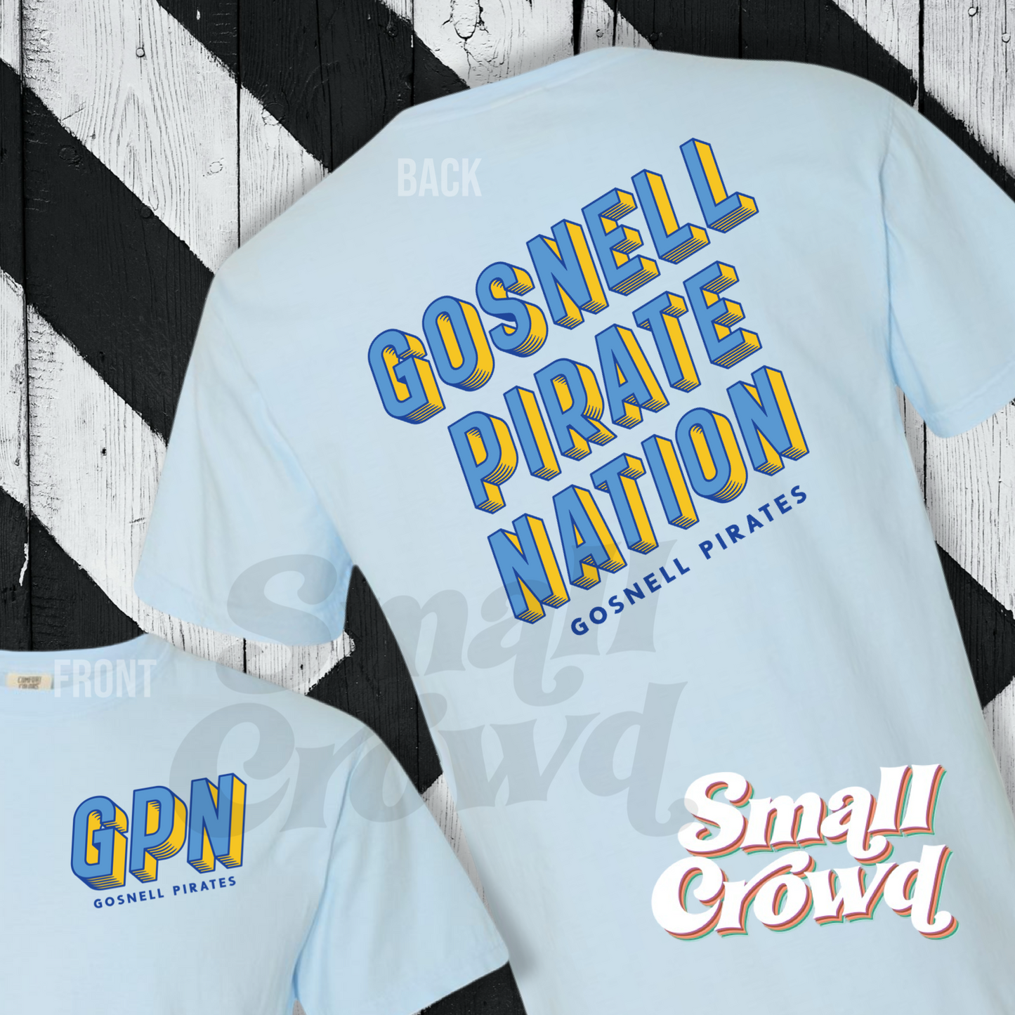 Gosnell Pirates 3D block front/back- Light Blue/Chambray