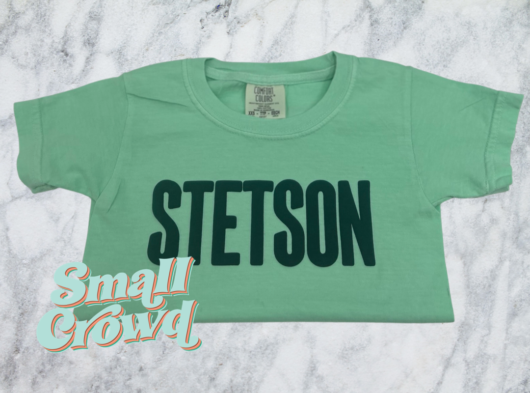 Puff Name Tee - Dark Green on Island Reef - COMFORT COLORS™