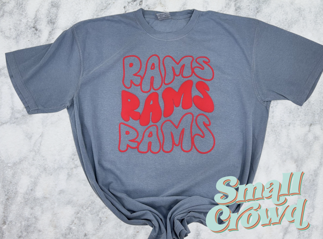 WAVY PUFF STACK CUSTOM -  Red on Blue Jean - COMFORT COLORS™