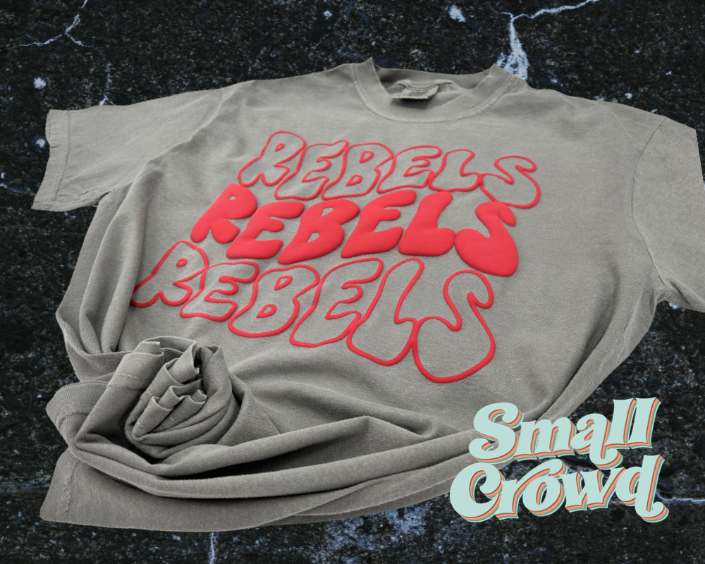 Puff Name Tee  - STACKED - red puff on Grey - COMFORT COLORS™