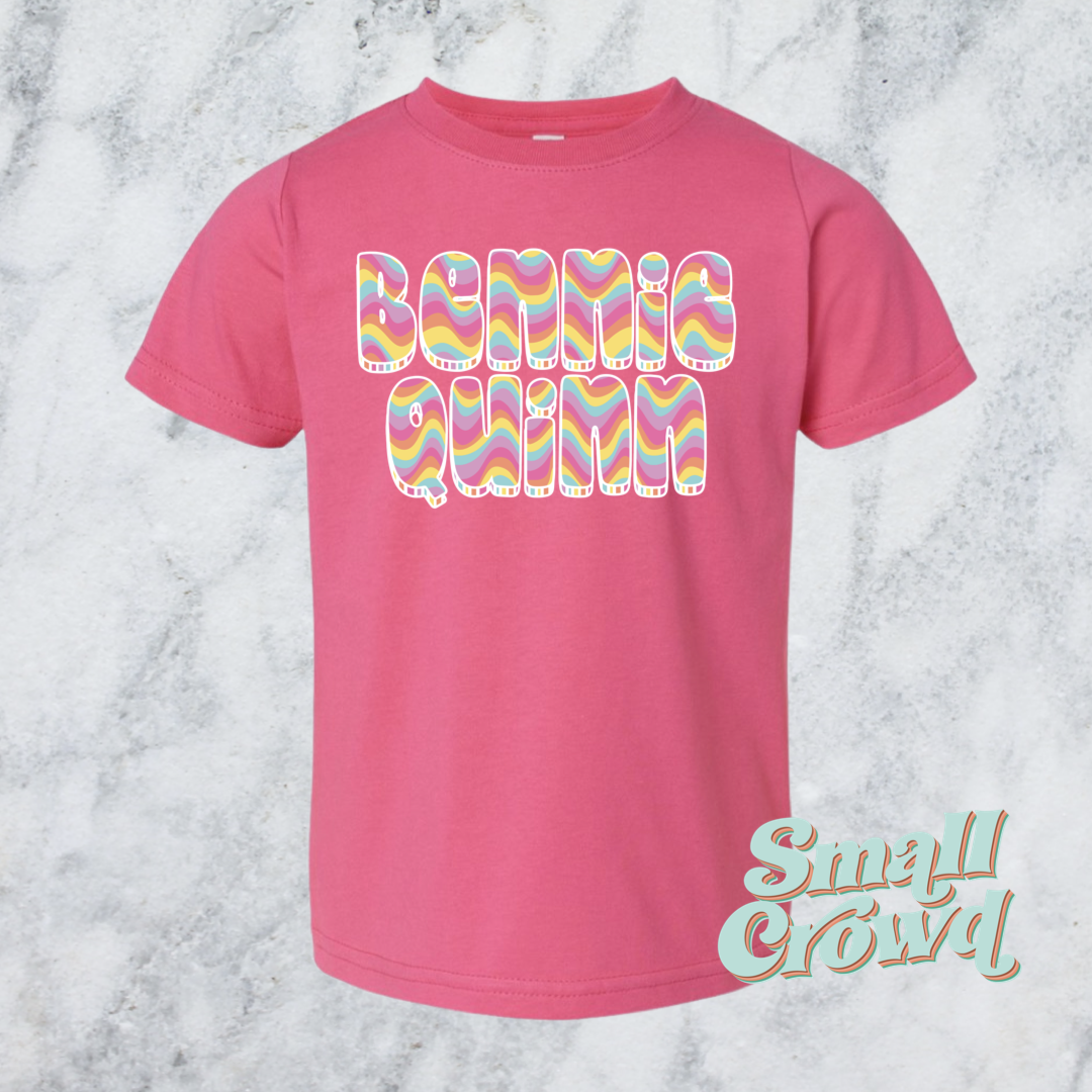 Wavy Stripes Name Tee - Raspberry