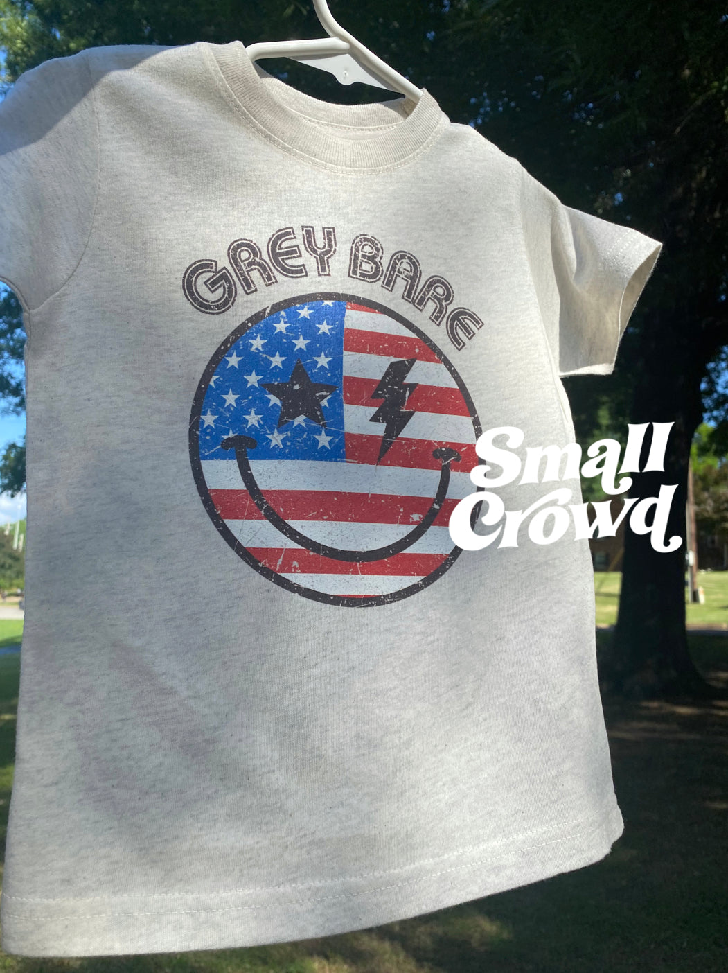 Smiley Flag USA Name tee - Heather Natural