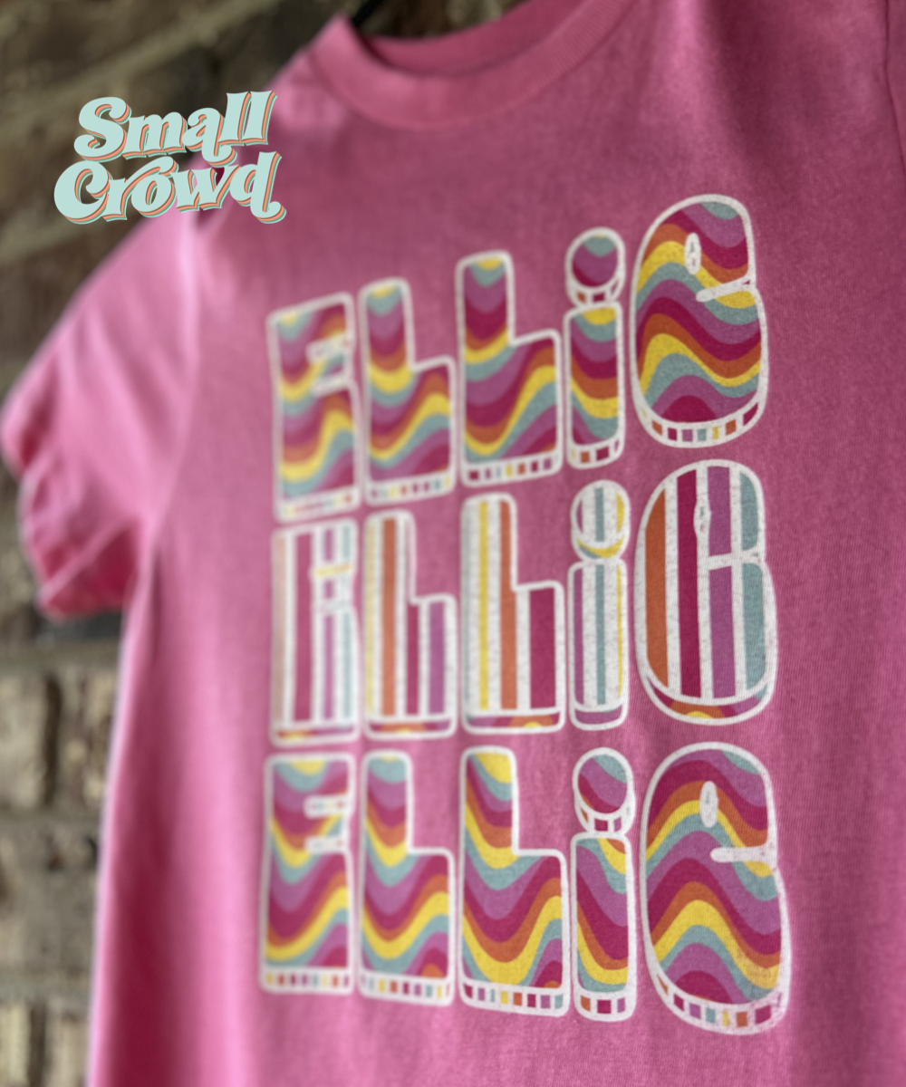 Wavy Stripes STACKED Name Tee - Raspberry