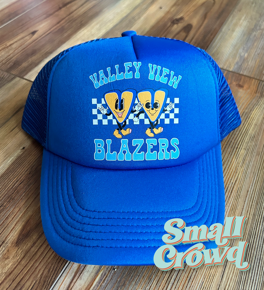 Valley View Retro Character -Solid Blue Trucker Hat