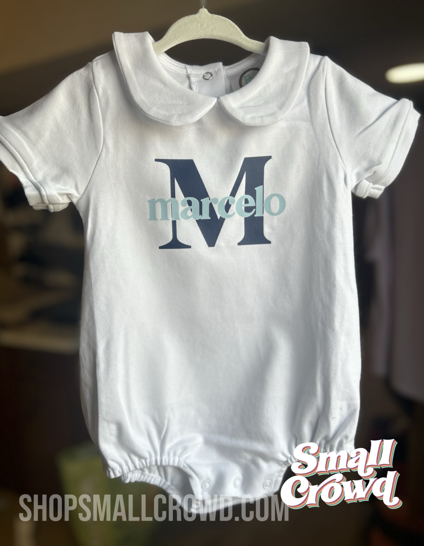 Name/initial Peter Pan bubble - white with blues