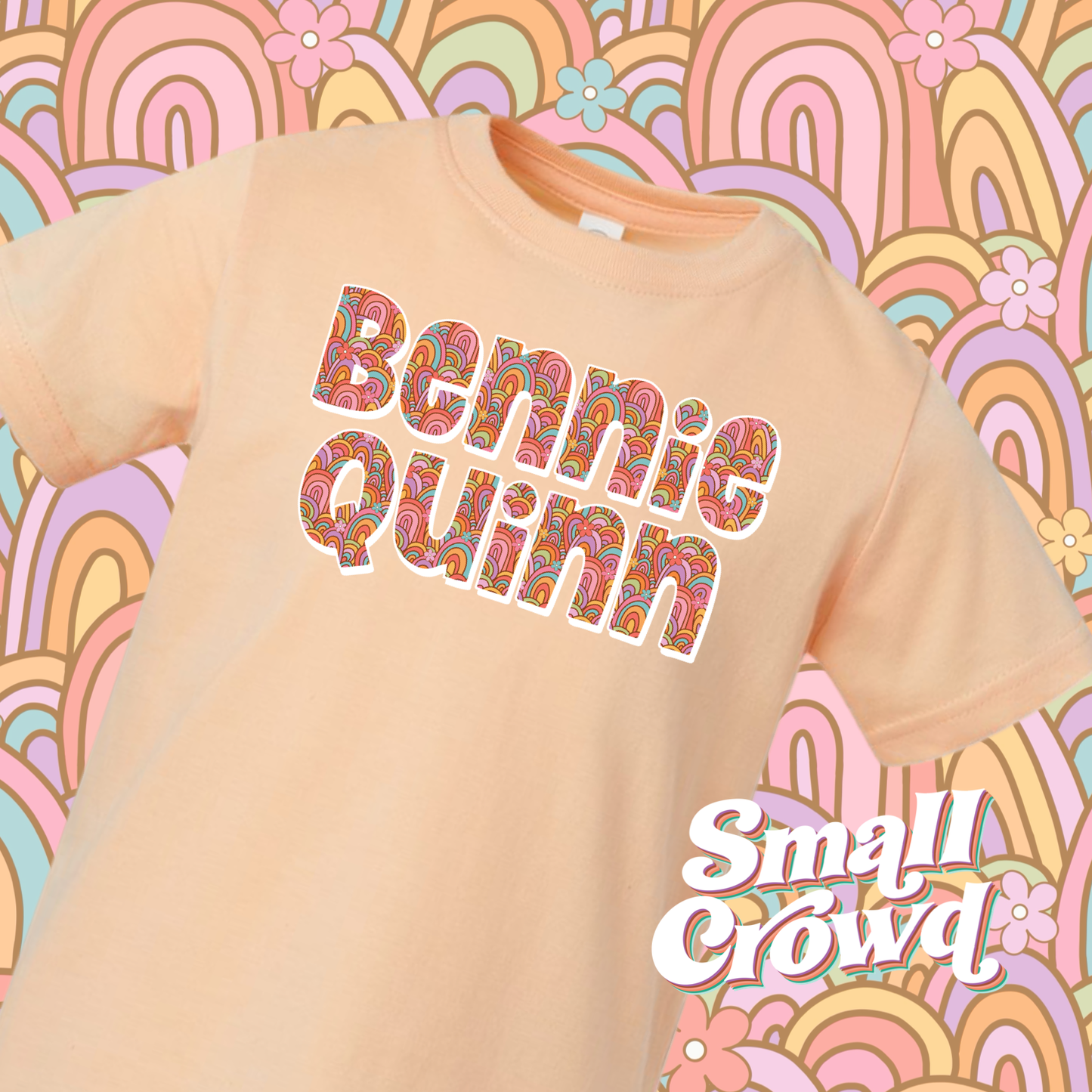 Doodle Rainbows Custom Name tee - Peachy