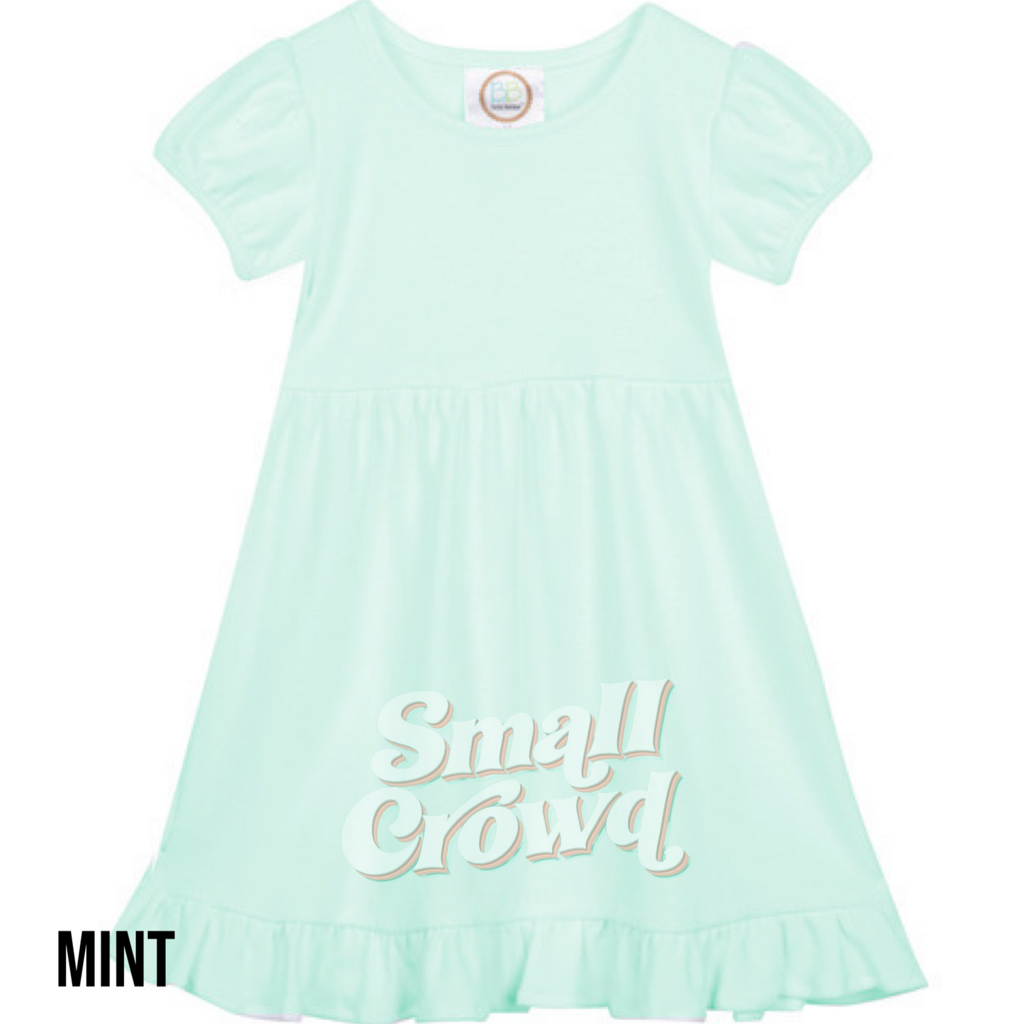 White Puff | Script/CAPS Name - Ruffle Dress short sleeve