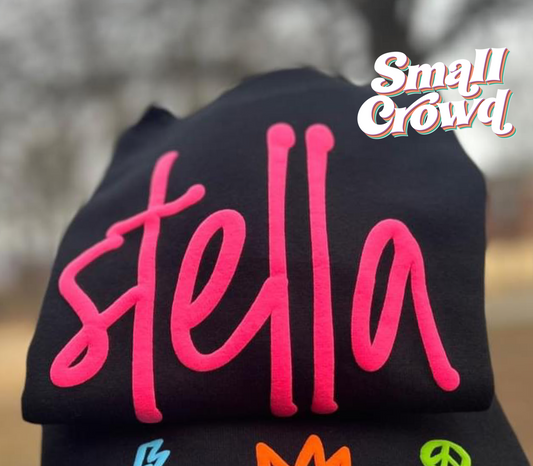 Custom PUFF Name - Neon Pink on Black - girly handwriting font