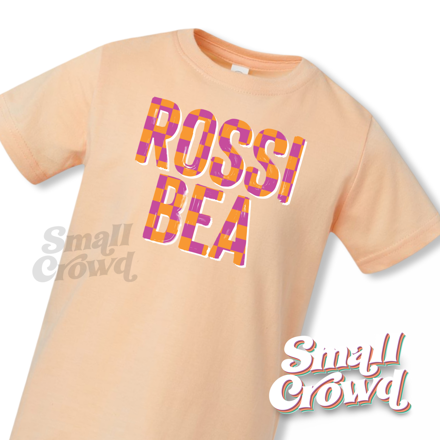 Bright Summer Checks OG Name Tee - Peachy