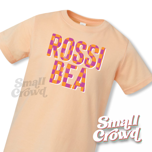 Bright Summer Checks OG Name Tee - Peachy