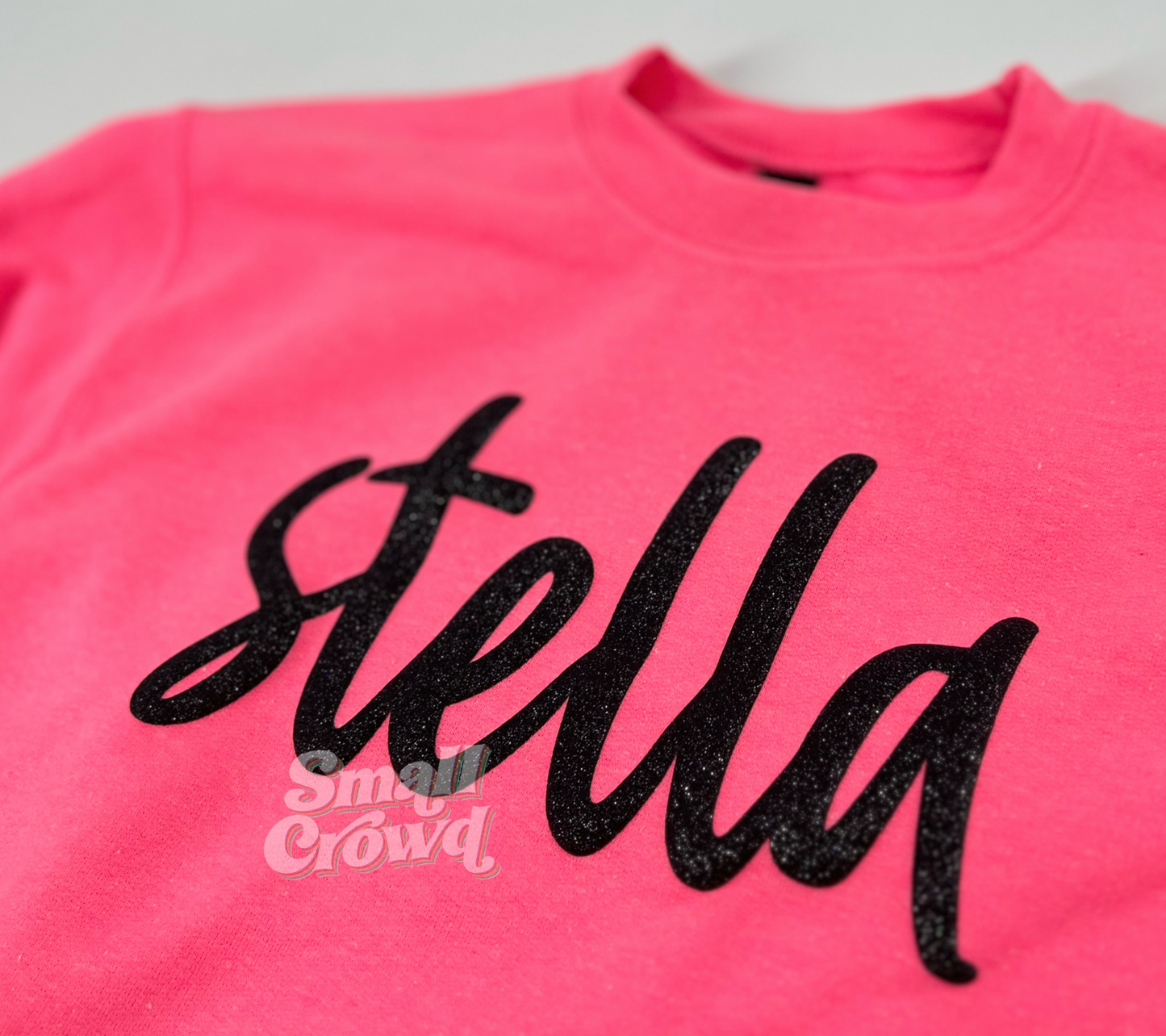 Custom Script Puff - Black Glitter on Neon Pink