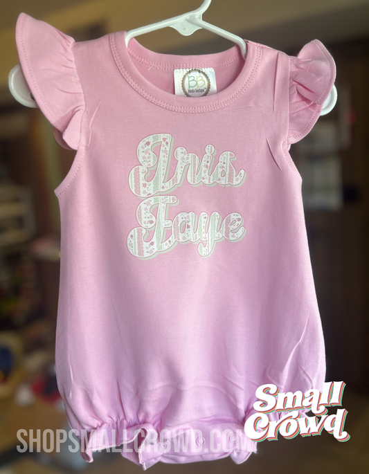 Vintage Stripe Name Bubble ruffle Tank - pink