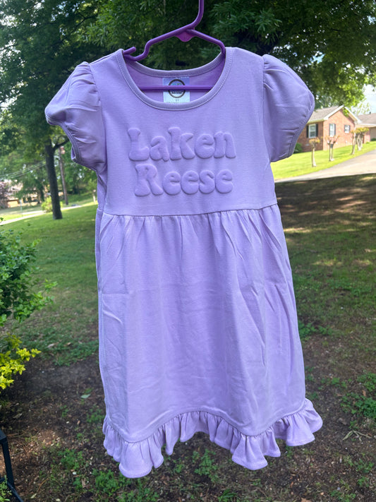 Lilac on Lavender Puff Name - Ruffle Dress short sleeve