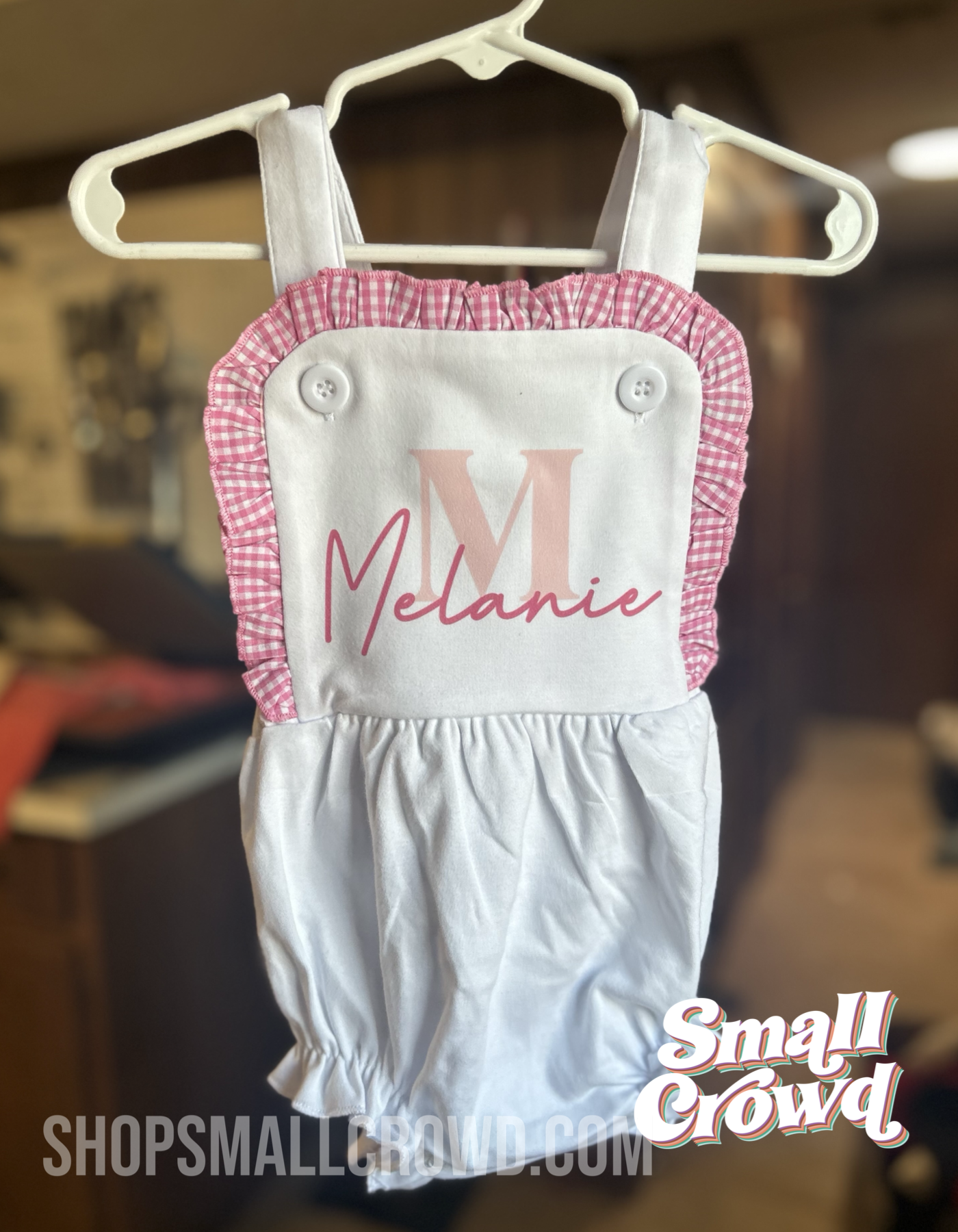 Initial/Name Sunsuit Bubble Tank - white ruffle with pink