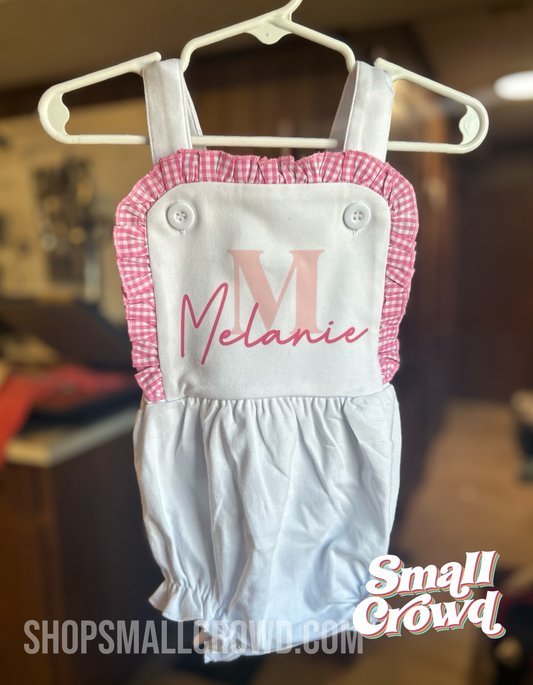 Initial/Name Sunsuit Bubble Tank - white ruffle with pink