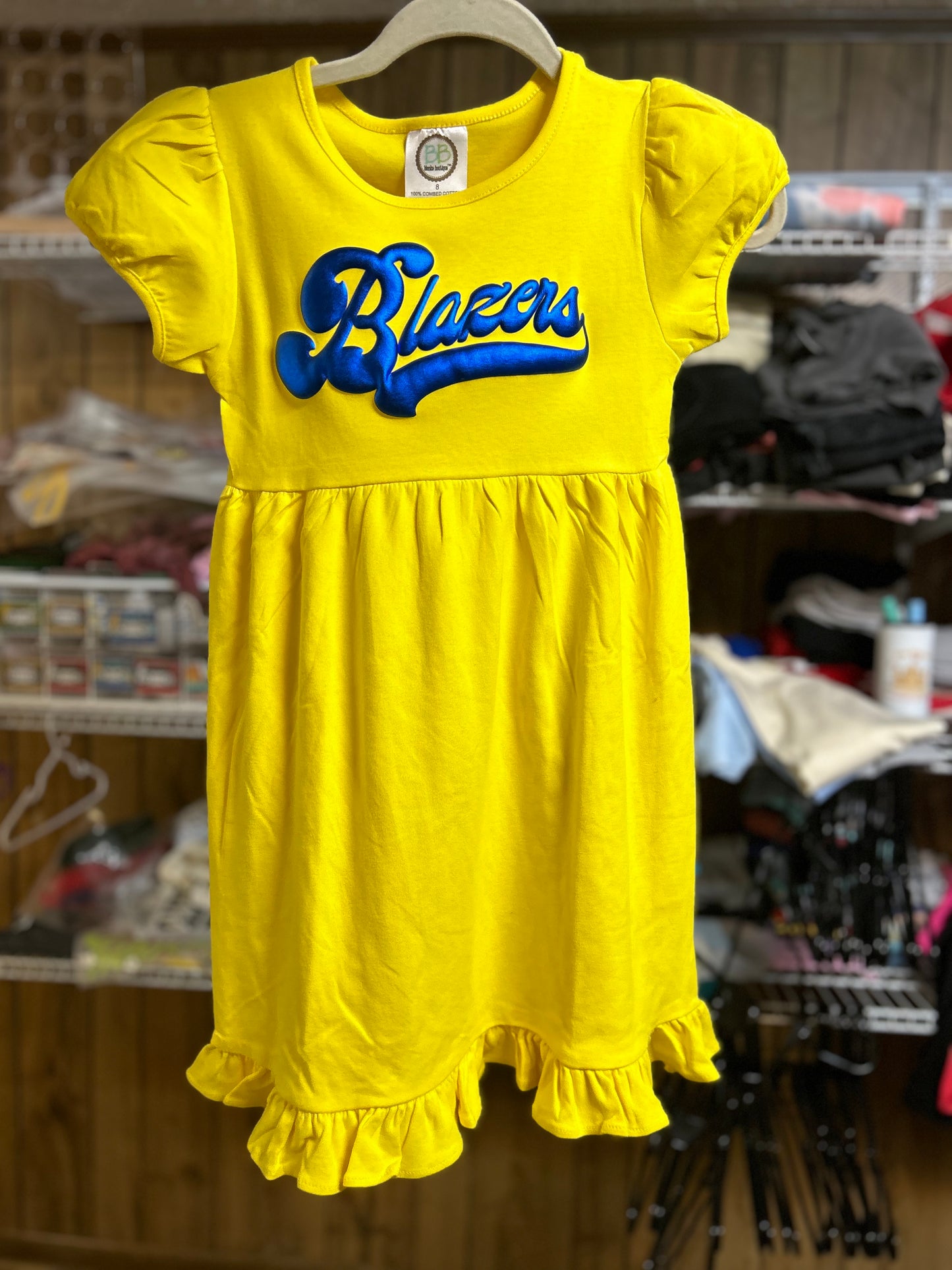 Blazers Metallic Blue Puff on Yellow - Ruffle Dress short sleeve