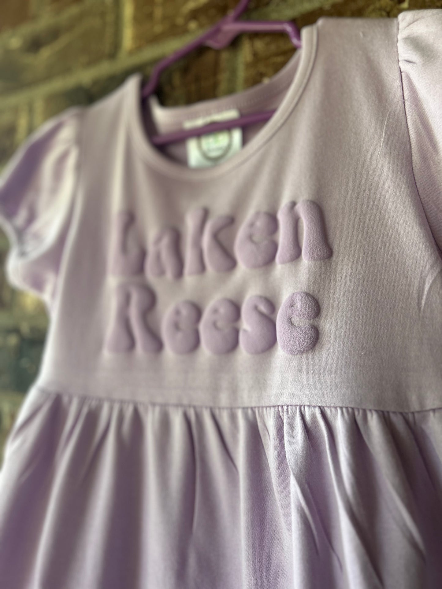 Lilac on Lavender Puff Name - Ruffle Dress short sleeve