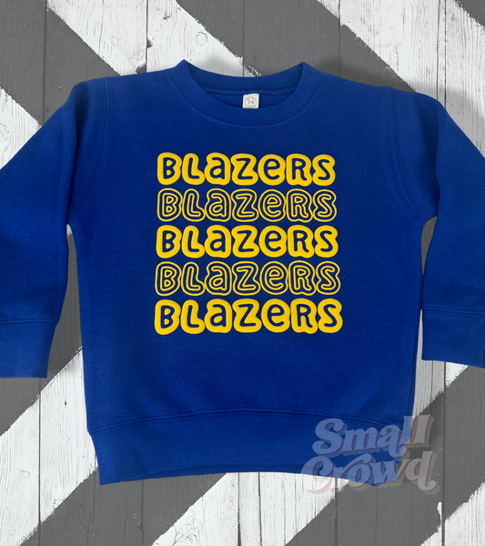 Custom Yellow Puff on Royal sweatshirt - stack