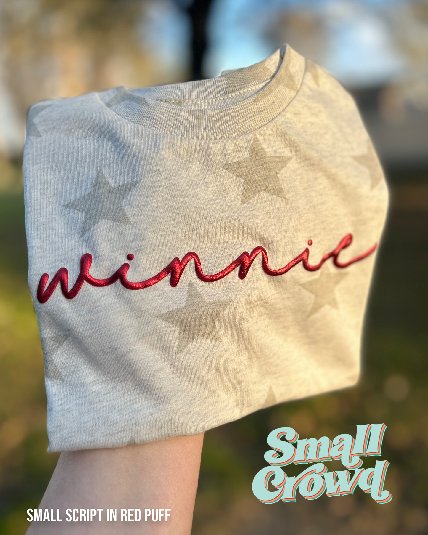 Custom Puff Name tee - Heather Natural Star tee