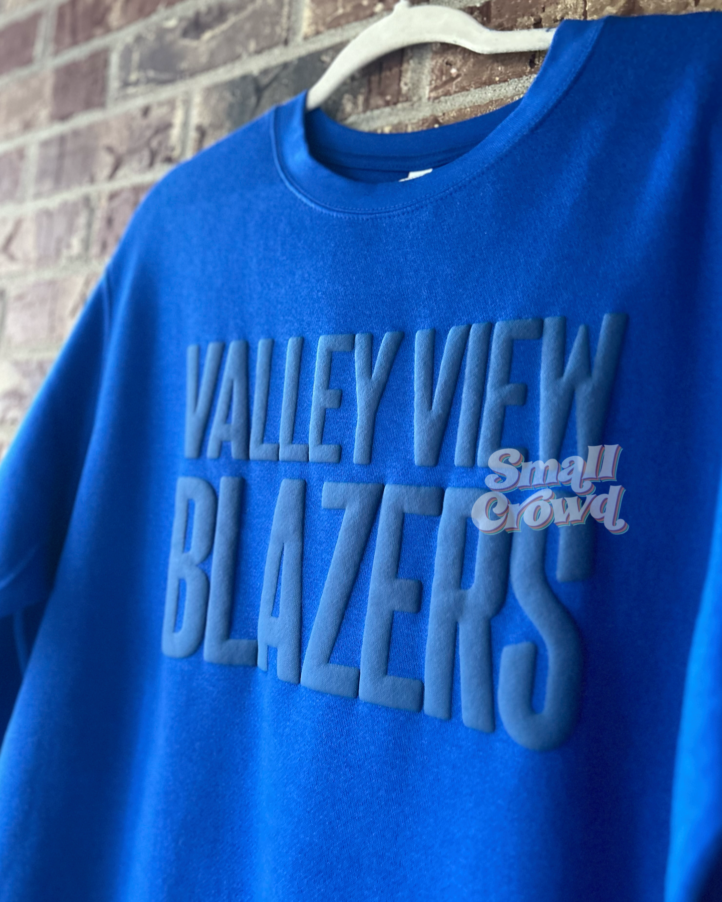 Custom Royal Puff on Royal sweatshirt - TALL TEXT