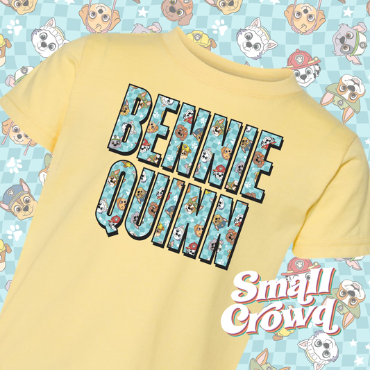 Patrol Pups Blue Check Custom Name Tee - Butter