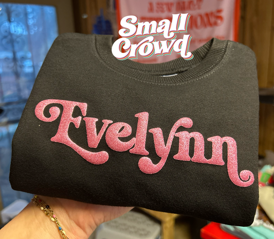 Custom PUFF Name - glitter pink on Black