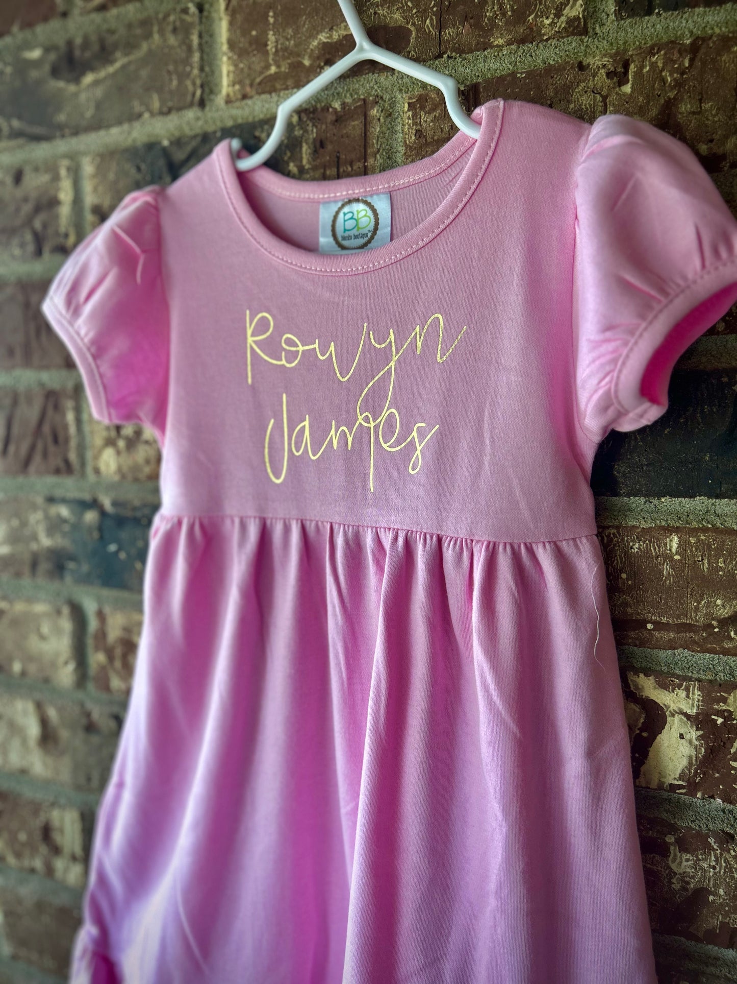 Gold Foil Script Name - Ruffle Dress short sleeve