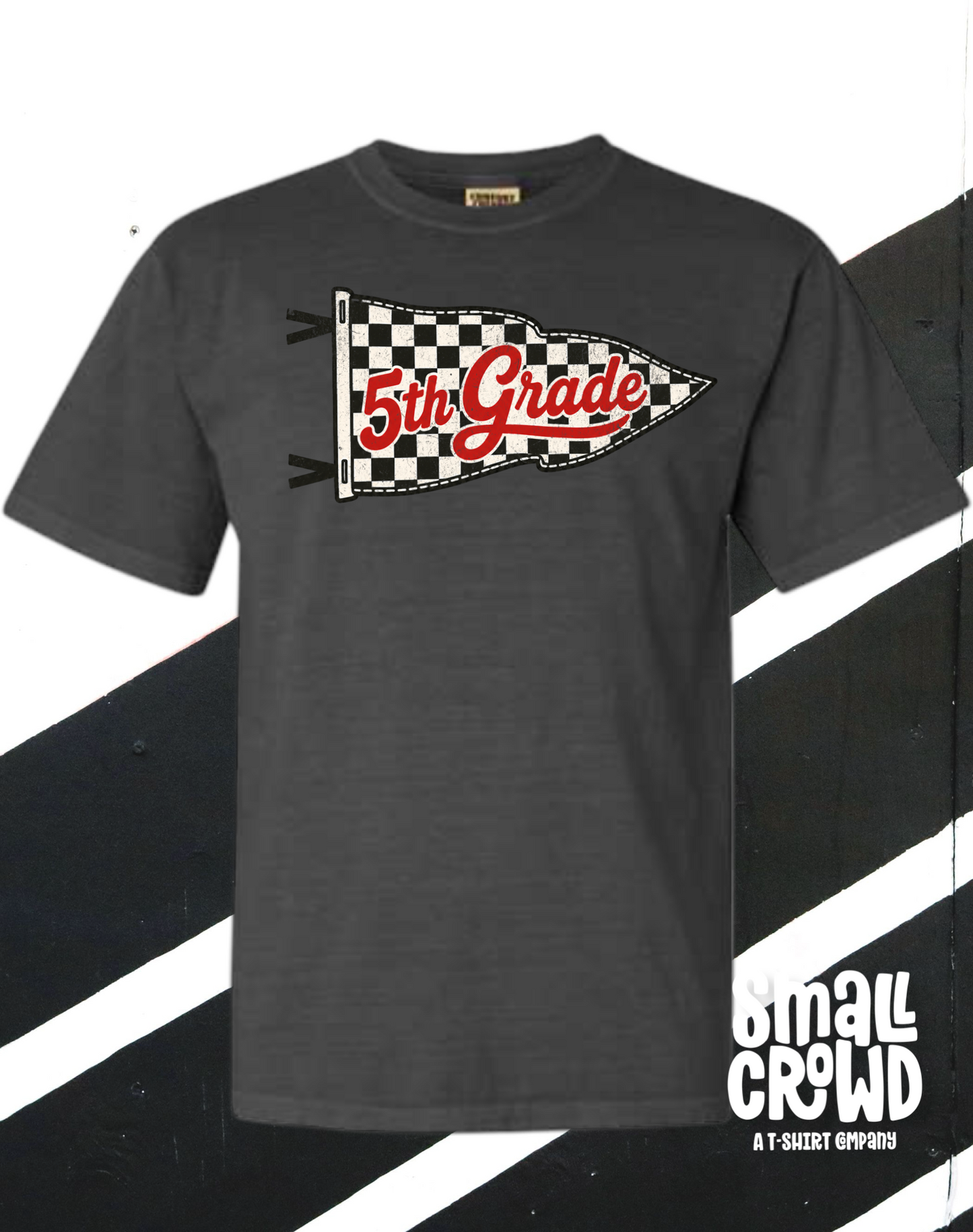 Checkered Pennant Grade Level - pepper/charcoal (prek-5th grade + teacher)