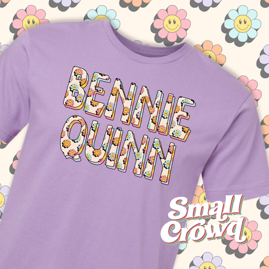 Smiley Flowers Custom Name Tee - lavender