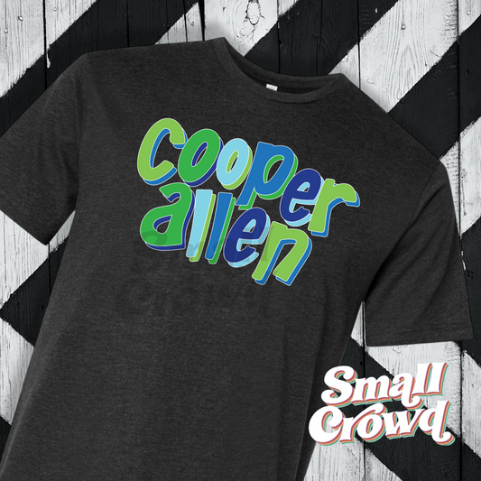 Custom Blue/Green Kids Custom Name tees/tanks- Heather Charcoal