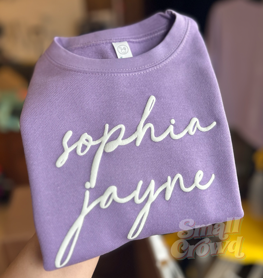 Custom Puff - white (glow in the dark) on Lavender