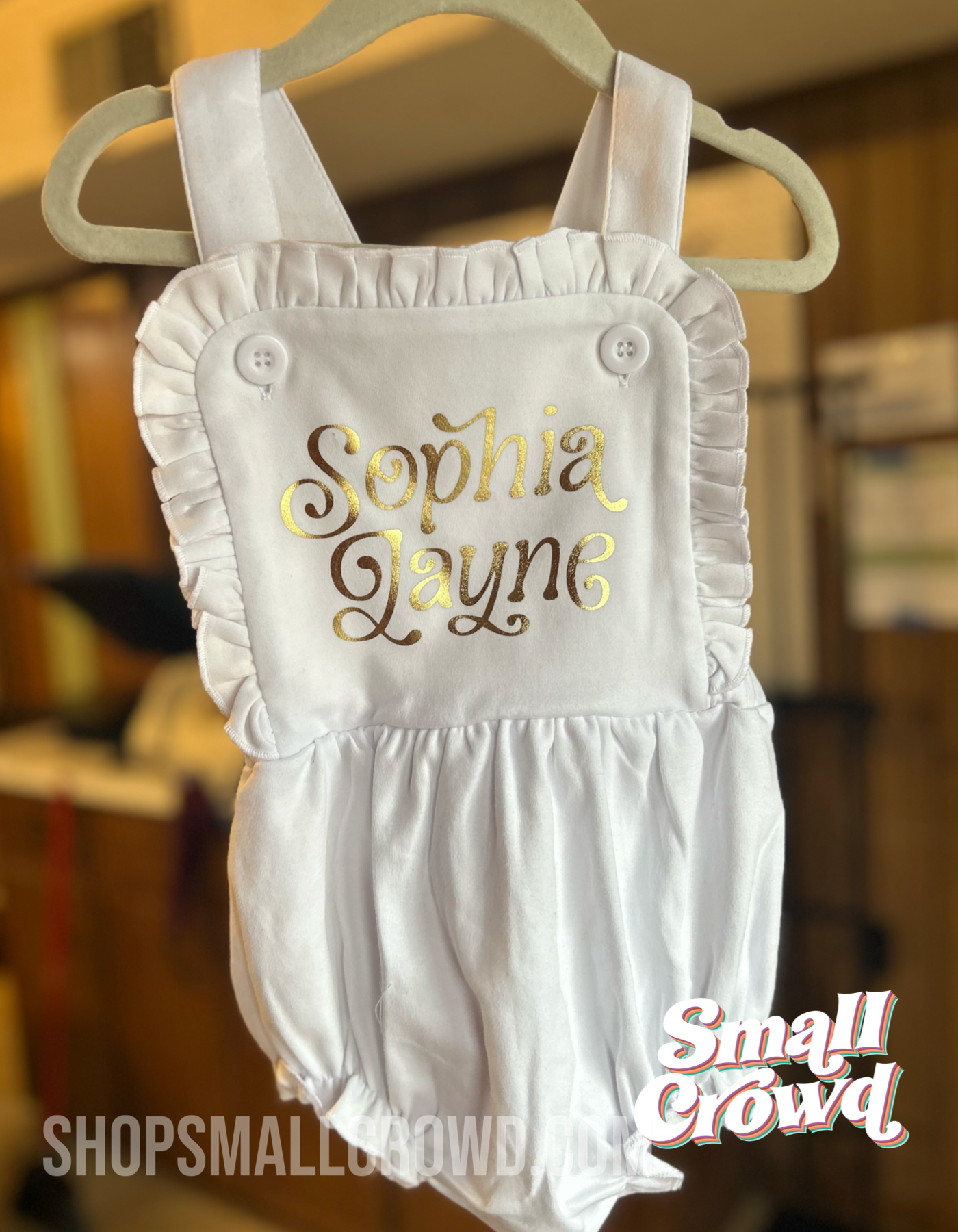 Sunsuit Bubble Tank - white ruffle with gold foil