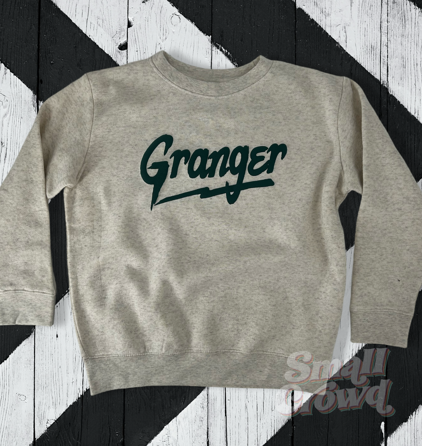 Custom PUFF Names - dark green on Heather Natural