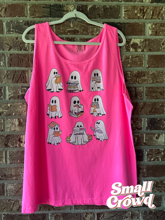 Ghosty Reads - Neon Pink - Adult Graphic Tee/Tank