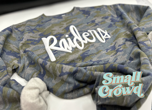 Puff Name LOOPY SCRIPT - white on Vintage Camo