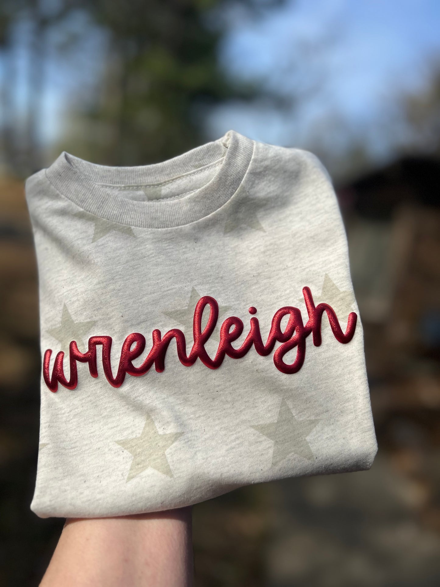 Custom Puff Name tee - Heather Natural Star tee