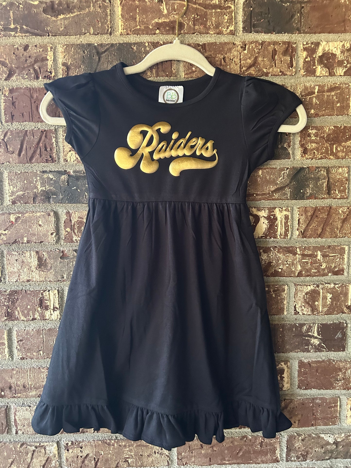 Raiders Metallic Gold Puff on black - Ruffle Dress short sleeve