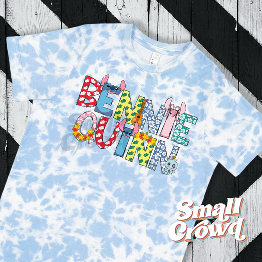 Hawaiian Block Custom Name Tee - blue tie dye
