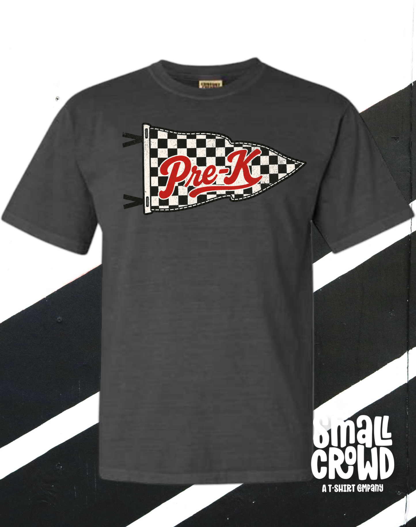 Checkered Pennant Grade Level - pepper/charcoal (prek-5th grade + teacher)
