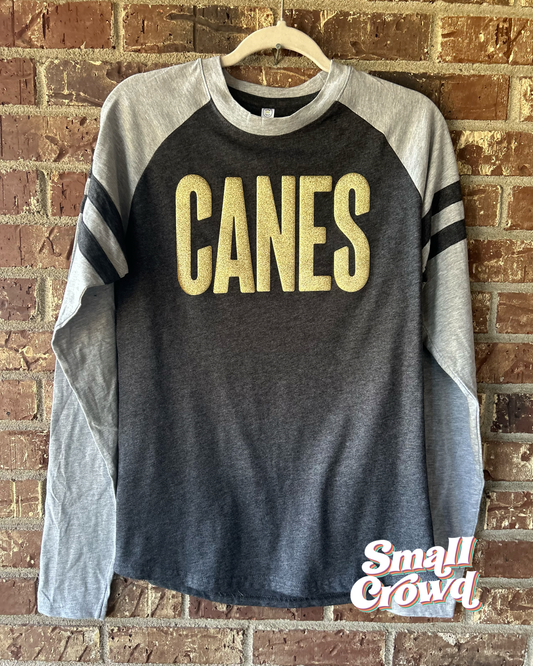 Canes Glitter Puff Block - varsity long sleeve