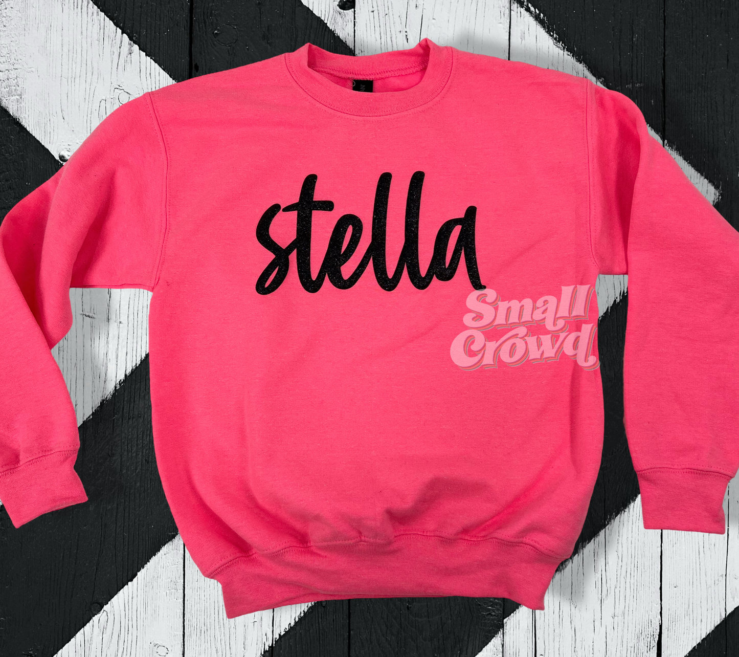 Custom Script Puff - Black Glitter on Neon Pink