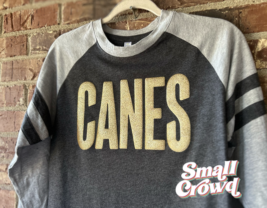 Canes Glitter Puff Block - varsity long sleeve